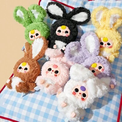 POKOJA LAND 1 chú thỏ nhồi bông Kawaii Dopamine với khuôn mặt ngẫu nhiên - Thú nhồi bông siêu mềm không phủ lông, quà tặng giảm căng thẳng, búp bê sưu tầm dễ thương cho lễ Phục sinh, sinh nhật và giảm lo âu.