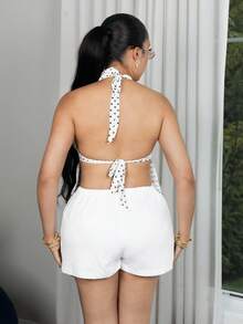 Melissa Matos Top de tirantes de mujer con escote en V y estampado de lunares, estilo elegante para primavera/verano - Albaricoque - Ver 3