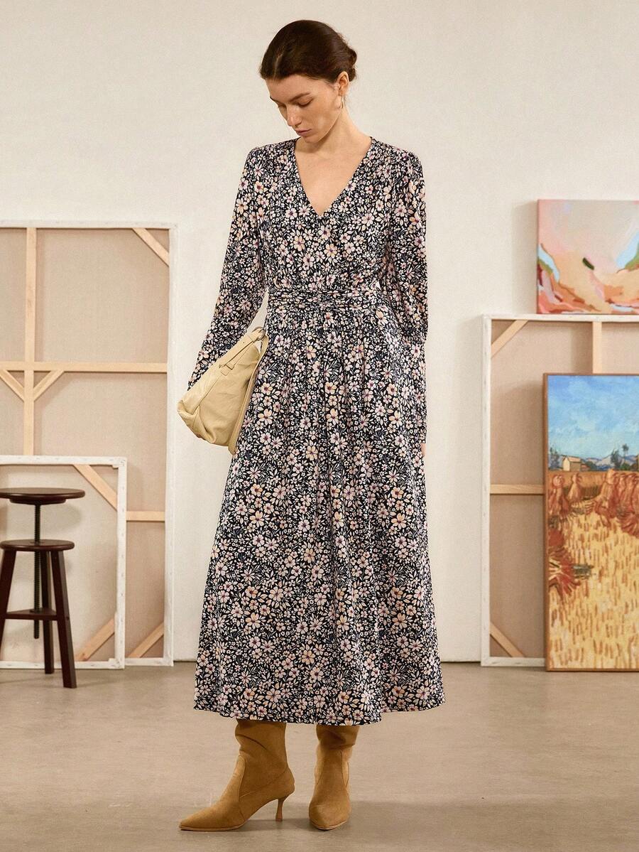 Florisole Váy nữ thắt eo họa tiết hoa Bohemian mùa thu - Nhiều màu - Xem 1
