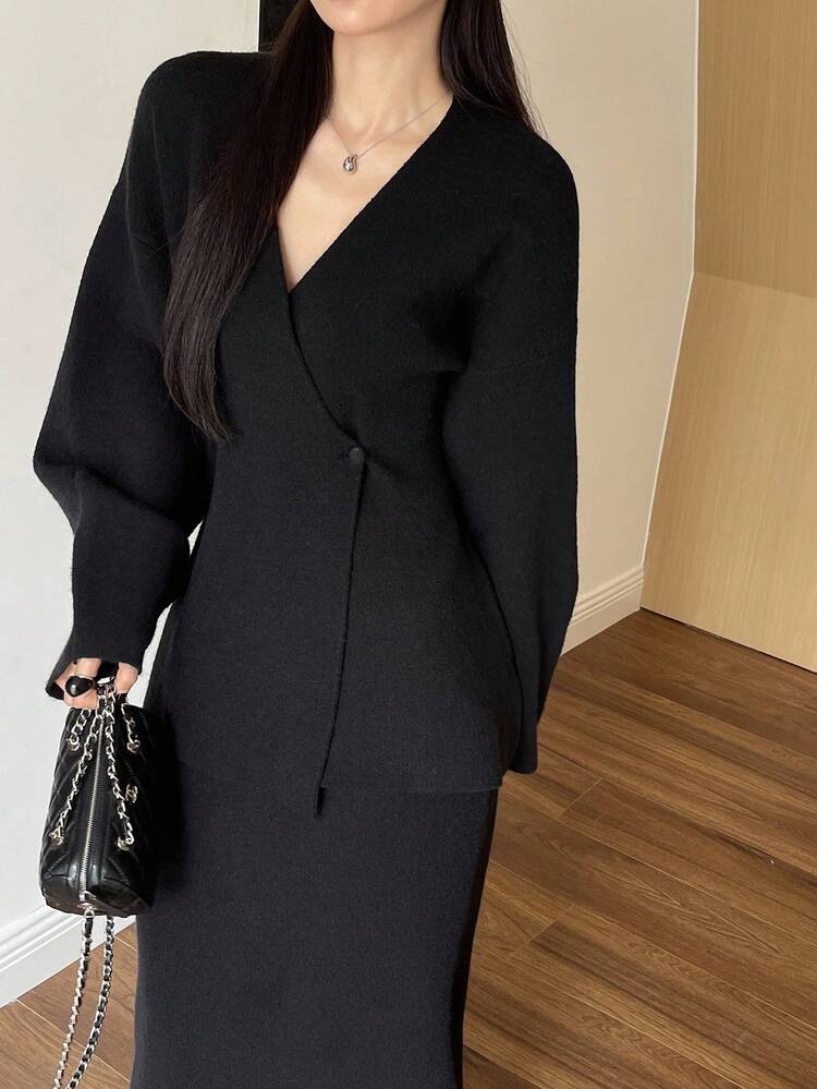 2pcs/Set Women Elegant Fitted Sweater Set, Autumn/Winter