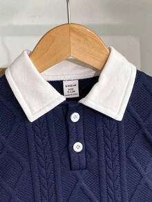 SHEIN Playful Pals 2pcs Infant/Baby Boys Casual Collegiate Style Solid Color Patchwork Polo Collar Long Sleeve Top And Solid Color Pants Set, Infant Clothing, 6M-3T Navy Blue Baby Boy Clothes Baby Boy Navy Outfit Set Infant Boy Outfit Baby Boy Outfit Set Baby Boy Clothes Boys Outfit Sets Boys Parties Sets Baby Boy Winter Outfit Baby Boy Two Pieces Cable Knit Set Fall