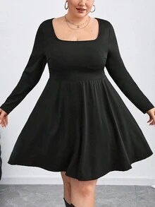 SHEIN CURVE+ Plus Size Women Long Sleeve A-Line Midi Dress/Autumn /Winter