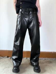 Claim Dot 男士黑色 PU 皮裤，休闲时尚百搭长裤，秋冬 - 黑色 - 查看 4