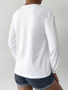 EURMUSE 100%Cotton Floral Print Round Neck Sweatshirt - White - View 2