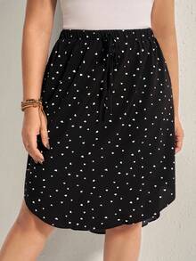 Comfylo Plus Heart Print High Low Skirt Fall Women Clothes Fall Clothes Plus Size Fall Outfits For Women  Fall Outfits Women - Black - View 8