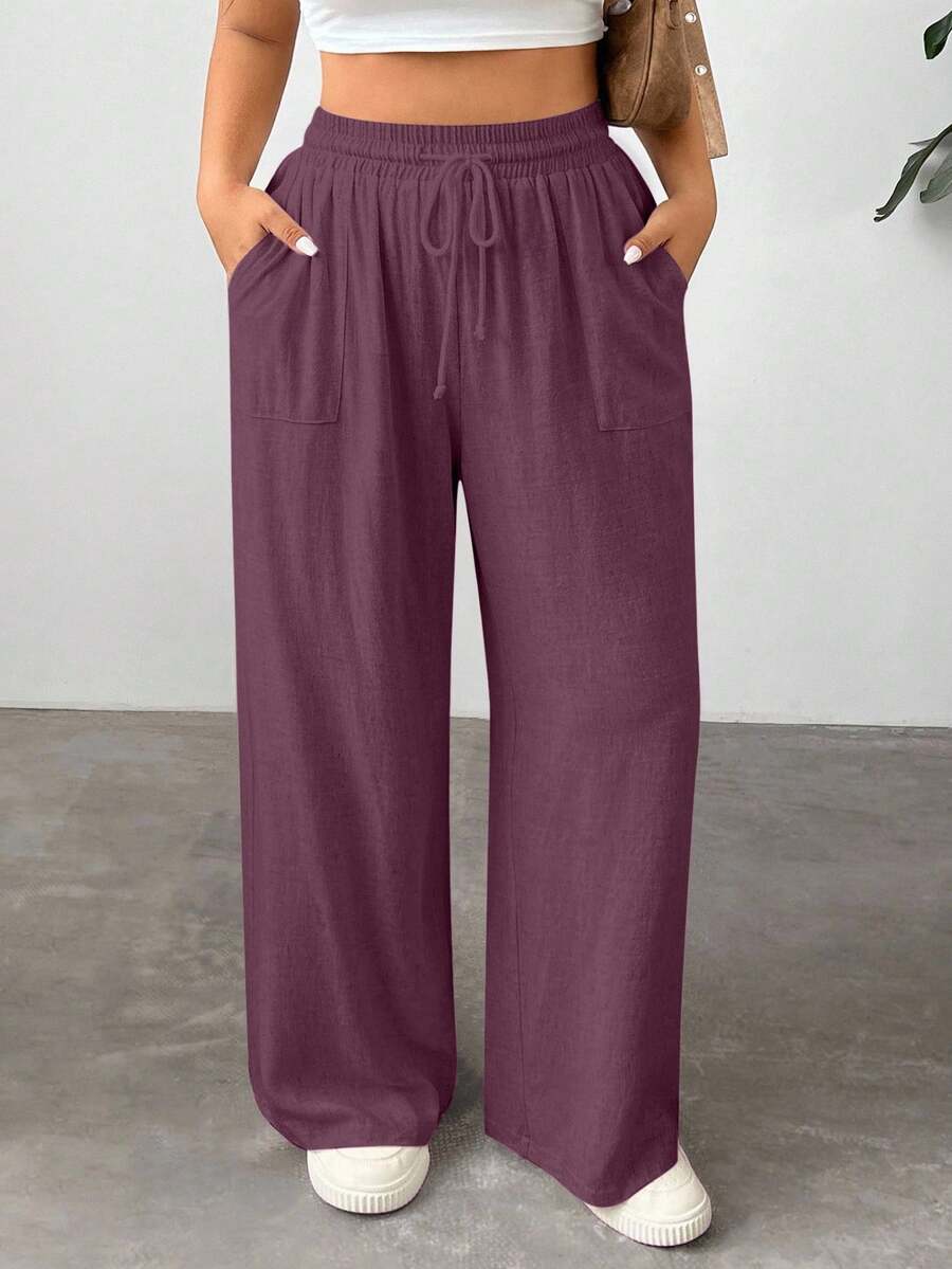 EURMUSE Quần cạp rút màu trơn thường ngày cỡ lớn - Màu tím Violet - Xem 1