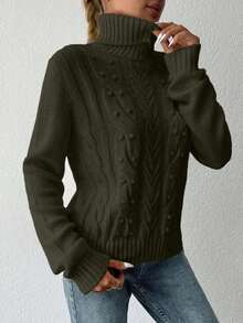 Maglione casual a collo alto in tinta unita da donna, autunno/inverno