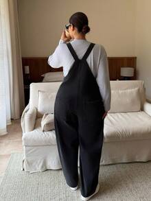 Dripcurv 大码女式口袋设计宽腿宽松休闲背带裤连体裤