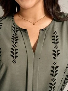 Comfylo 大码通勤 V 领长袖花卉印花宽松休闲衬衫秋季衬衫女式上衣商务休闲女式工作衬衫商务衬衫圣诞女式上衣休闲日常穿着，必备假日装