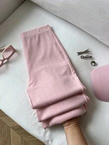 Elamini 1 Stück Damen Rosa Lässig Sport Leggings, Herbst Zuhause Enge Hose
