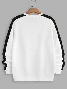 Manfinity Homme Men Fashionable Casual Young Casual Contrast Stripe Deer Silhouette Print Standard Fit Crew Neck Pullover Sweatshirt With Thermal Lined, Suitable For Autumn/Winter, Date, Party, Couples, Family Matching, Great Gift For Boyfriend