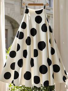 Franclia 女士优雅波尔卡圆点印花长裙，夏季 - 黑與白 - 查看 1
