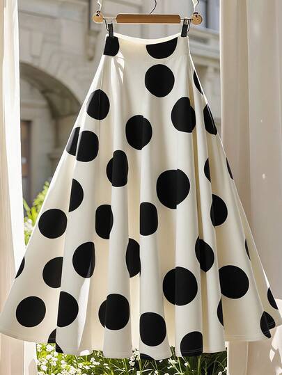Franclia Falda larga de mujer elegante con estampado de lunares, para verano