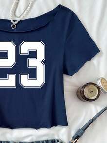 SHEIN Tween Girls' Casual Street Style Classic Number 23 Graphic Retro Loose Fit T-Shirt