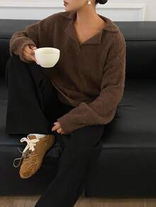 DAZY Suéter holgado y casual de mujer, color marrón, para otoño/invierno - Negro - Ver 6