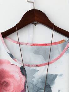 Rusticease Conjunto de 2 piezas talla grande para verano, con parte superior de manga corta de cuello redondo y pantalones estampados con flores - Multicolor - Ver 3