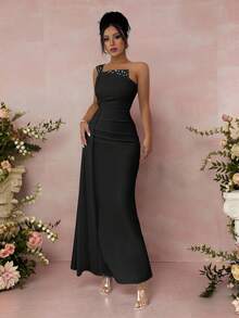 Rafferiza Women's Beaded Ruched Waist Bodycon Dress - Black - View 5
