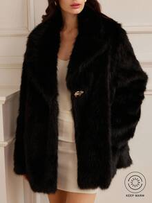 Aveloria Rosie Collar Long Sleeve Fuzzy Solid Color Midi Furry Coat