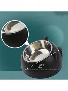 Zazumi Elevated Stainless Steel Cat Bowl With Cute Ear Stand - 2-In-1 Inclined Food & Water Dish For Neck Protection