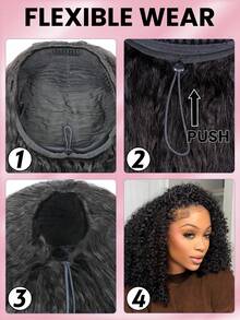 Wear Go 半头假发，非洲卷发，弹性贴合，三合一半头假发，带抽绳，自然发际线，无缝设计，新手友好，即戴即用，无需胶水，真人发假发，预先拔毛的发际线，180% 密度，14-16 英寸波波头，18-26 英寸常规长度，自然色，未经加工的原生发，Y2K 真人发假发礼品 - SNatural - 查看 15