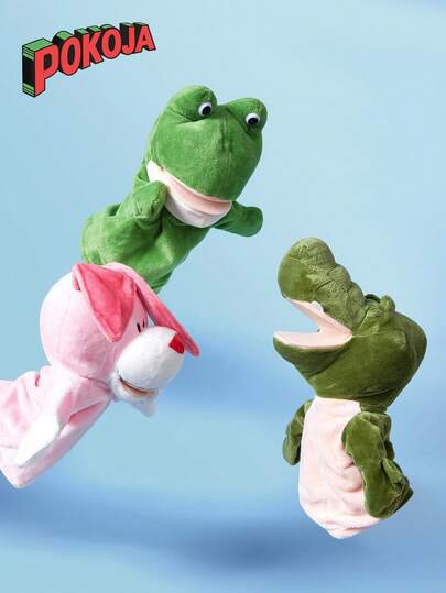 POKOJA LAND 27 厘米/10.62 英寸卡通动物手偶，多种款式可供选择，柔软毛绒讲故事玩具，适合角色扮演、创造性想象力 - 圣诞节和家庭活动的完美礼物（由于面料批量生产，会有一些轻微的颜色差异，实际产品接近宣传图片），木偶、青蛙、猴子毛绒、农场动物、水獭、鳄鱼毛绒