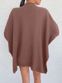 SHEIN Cottnline Casual Solid Color Batwing Sleeve Side-Slit Sweater, Autumn/Winter - Rusty Rose - View 2