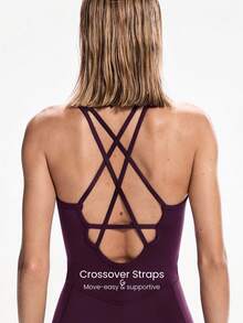 GLOWMODE 26英寸 FeatherFit™ Strap It 良好收腹效果 交叉绑带 露背运动连体衣 轻度支撑 低冲击 - 櫻桃可樂 - 查看 5