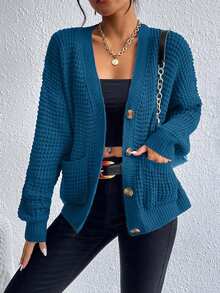 EURMUSE 秋季休闲纯色开衫 - 墨綠色 - 查看 5