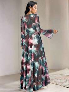 Veilorie 女士时尚优雅扎染印花连衣裙 - 水鴨藍 - 查看 2