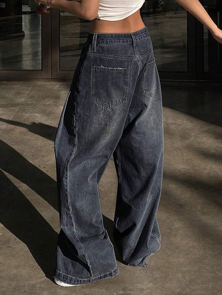 Women Distressed Wide Leg Jeans,Baggy Jeans,Back To School Clothes