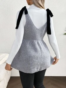 SHEIN Maternity Sweater Casual Bow Ruffle Trim Vest