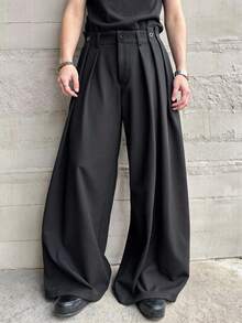 Claim Dot High Waist Designer Men's Wide Leg Pleated Loose Casual Pants, Fall