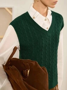 Chiquease Bohemian Basic Knit Vest, Green Loose Casual Sweater Vest - Green - View 4