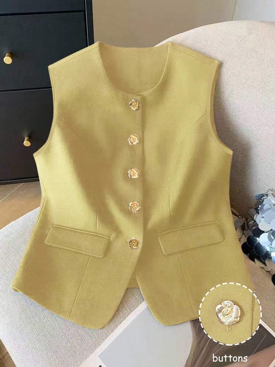 GlowEve Áo ba lỗ không tay tối giản màu trơn dành cho nữ, mặc hàng ngày - Màu Khaki - Xem 1