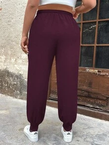 Breezaya Quần dài rút dây màu trơn cỡ lớn thường ngày - Màu Đỏ Sâu - Xem 2