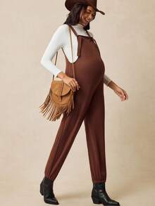 Boho Mama 秋季服装，秋季服装，孕妇装 秋冬服装 孕妇装 孕妇休闲纯色抽绳连体裤，秋冬孕妇装 孕妇连体裤 棕色连体裤 棕色孕妇装 孕妇服装 连体裤 大码连体裤 连体衣 棕色孕妇连体裤 大码孕妇装 - 棕色 - 查看 4