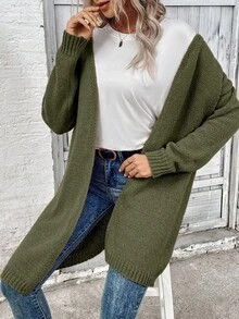 EMERY ROSE Women's Casual Solid Color Drop Shoulder Long Sleeve Cardigan Sweater Fall Winter Cloth For Women - Army Green - View 6