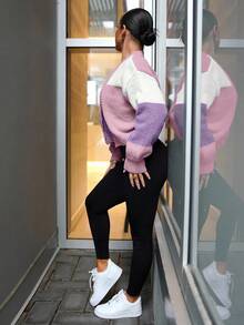 SAYEHFBABY Loose Slouchy Cropped Cardigan With Open Front,Long Sleeve Tops - Multicolor - View 8