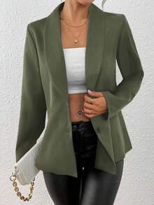 EMERY ROSE Women's Black Long Sleeve Fitted Sexy Blazer Jacket, Winter - Army Green - View 3