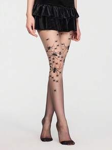 ROMWE Goth 1 Pair Dark Spider Web Ombre Gradient Tights - Grey - View 4