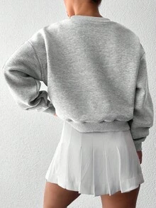 EURMUSE 100%Cotton Women's Round Neck Casual Long Sleeve Sweatshirt With Letter Embroidery - Grey - View 2