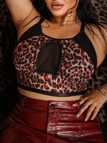 SHEIN Plus Size Leopard Print Mesh Patchwork Sexy Sheer Wireless Bra ClassicAnimalPrint - Multicolor - View 6