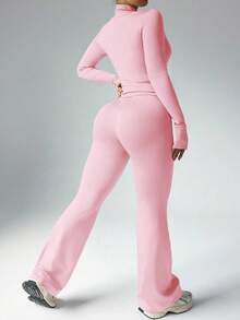 Easithlete Ensemble 2 pièces femme grande taille, veste zippée décontractée avec trou pour le pouce et pantalon évasé taille haute, ensemble rose. Ensemble rose 2 pièces femme, costume rose femme, ensemble rose 2 pièces femme, tenue rose 2 pièces femme, pantalon rose femme, ensemble rose femme, survêtement rose, ensemble 2 pièces rose, Top manches longues rose et ensemble pantalon