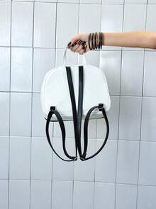 Paul Frank X ROMWE 女士卡通图案复古 Y2K 工作通勤多功能大容量时尚背包 - 黑與白 - 查看 4