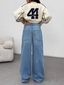 EURMUSE JEAN TAILLE BASSE STYLE CASUAL JAMBE ÉVASÉE - Jean bleu - Voir 2