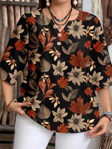 Mellowie Damen Große Größen Blumen Muster Knopfleiste Kurzarm Lässig Bluse, Damen Sommer Bluse, Damen Bluse, Country Resort Stil, Damen Boho Bluse, Damen Country Lässig Resort Tragen, Lehrerin Blusen Große Größen Blumen Oberteile Herbst Blusen Für Damen Große Größen Lässig Blusen Große Größen Herbst Oberteile Damen Große Größen Blusen Schicke Blusen Für Damen - Verschiedenfarbig - Übersicht 7