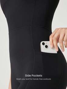 GLOWMODE 26" FeatherFit™ Strap It Good Tummy Control Crisscross Strap Open Back Movement Romper Bodysuit Light Support Low Impact - Black - View 6