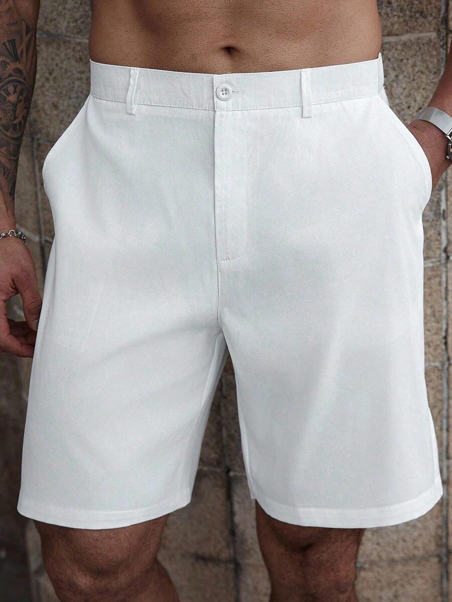 Manfinity Homme Plus Size Men's Solid Color With Pockets Casual Shorts, Summer - White - View 1