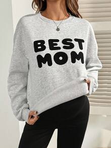 SHEIN 2 件孕妇休闲装：字母印花套头衫和可调节腰部裤子 - 灰色 - 查看 7