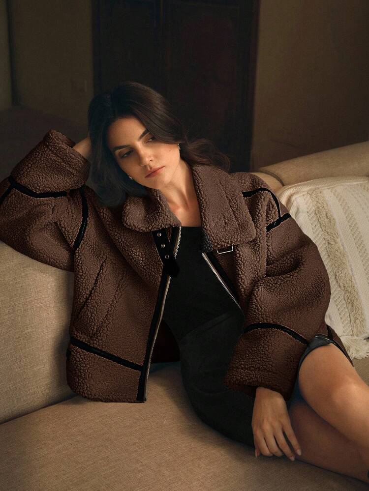 Chaqueta de ajuste holgado con parches de piel sintética y cuero sintético, adecuada para otoño, invierno, salir, elegante, formal, fiesta, elegante, Año Nuevo, chaqueta de invierno para mujer, Navidad, trabajo, graduación, boda, ropa de invierno para mujer